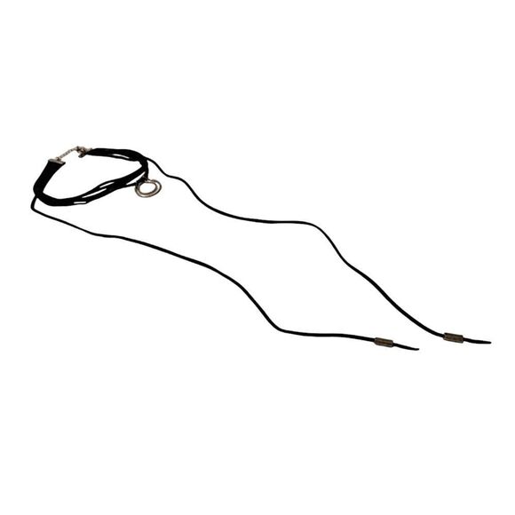 Boho Black Suede Choker Silver Hardware  see measurements - Picture 1 of 4